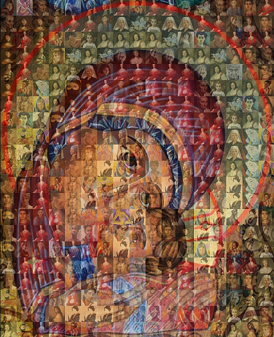 Virgin mary mosaic made of images of women from around the world
